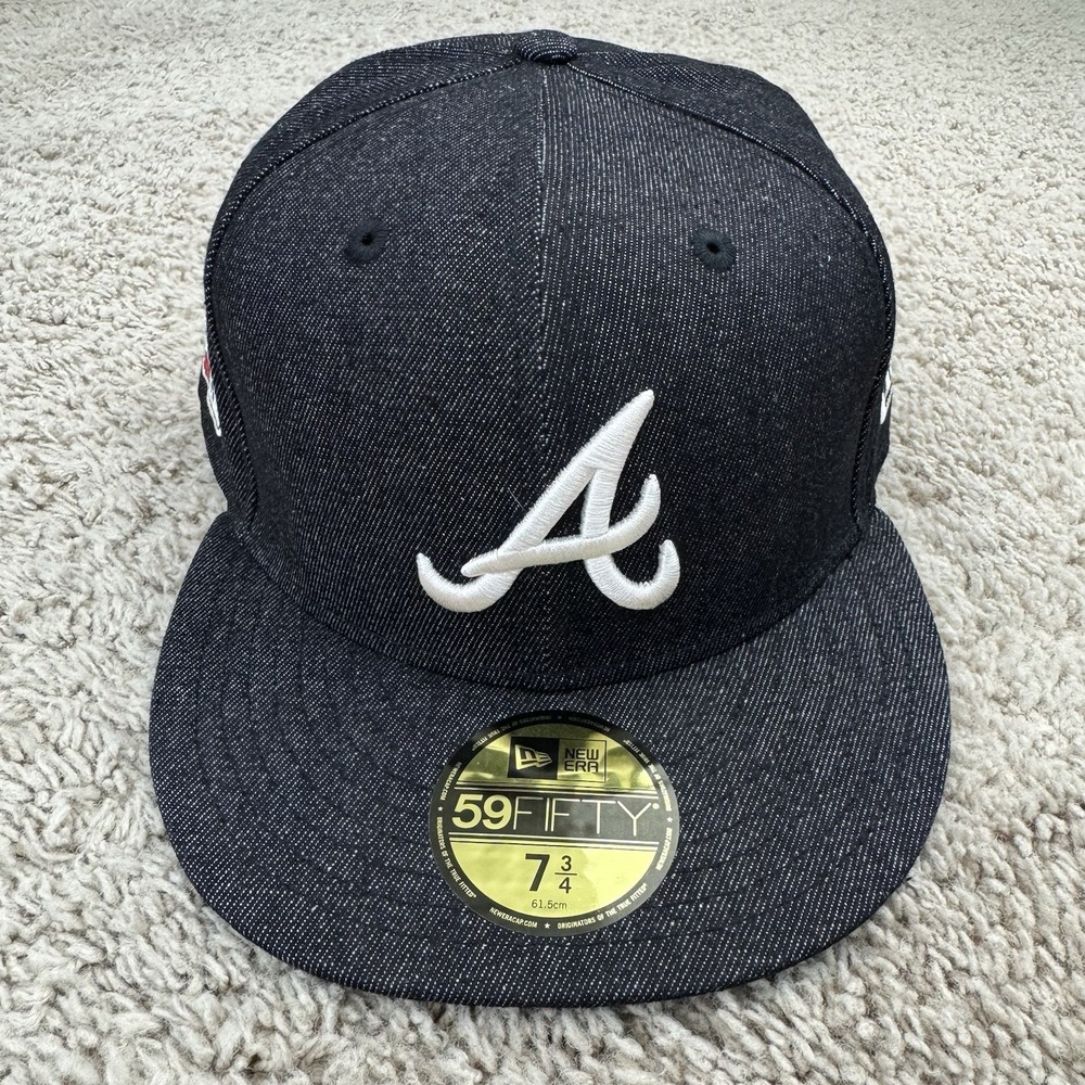 Atlanta Braves Hat New‎ Era 7 3/4 Black Denim Team Logo 1999 World Series Patch - Picture 3 of 9
